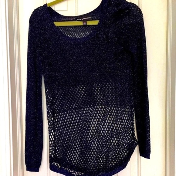 Rock and republic navy blue sheer mesh top with metallic thread XS - Picture 1 of 3